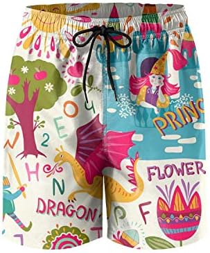 Custom Princess and Dinosaur Fashion Young Men Short Beach Shorts