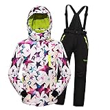 MingAo Big Girls' Thicken Warm Hooded Ski Snowsuit Jacket +Pants Two-Piece Set 7-15 Years