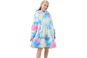 Topblan Couverture à capuche surdimensionnée en flanelle et sherpa avec poche à capuche pour enfants, confortable et chaude