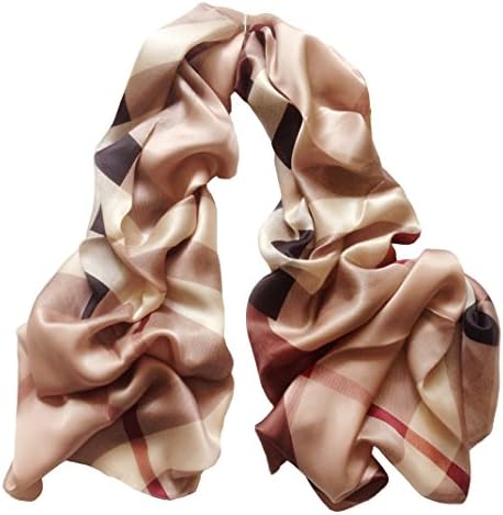 JIMINCI Women's Fashion Scarf 100% Silk Scarf Plaid Scarf Shawl Wraps for Headscarf&Neck