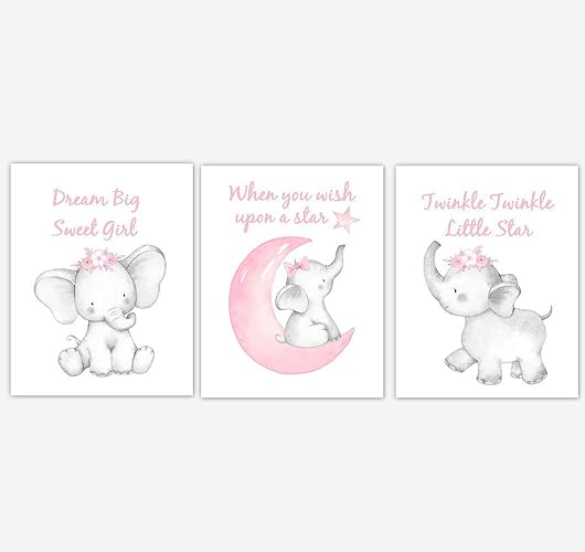 Amazon Com Pink Elephant Baby Girl Nursery Decor Watercolor