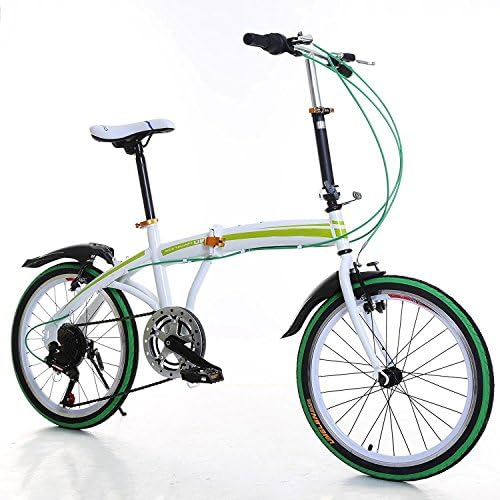 Creine 20 Inch Portable Folding Bike, 6-Speed City Bicycle Cycling for Adult Ladies Suburb Carbon Steel Bicycles Green