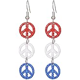 4th of July American Flag Earrings Patriotic Red White Blue USA Drop Dangle Earring,Independence Day Earrings Jewelry for Women (Peace Sign)