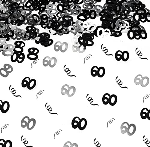60th Birthday Confetti 28g - Black & Silver Metallic Foil Table Scatter Sprinkles, Number 60 Party Decorations for Birthday Tables, Cards, Invitations, Gift Bags and Celebration Decor