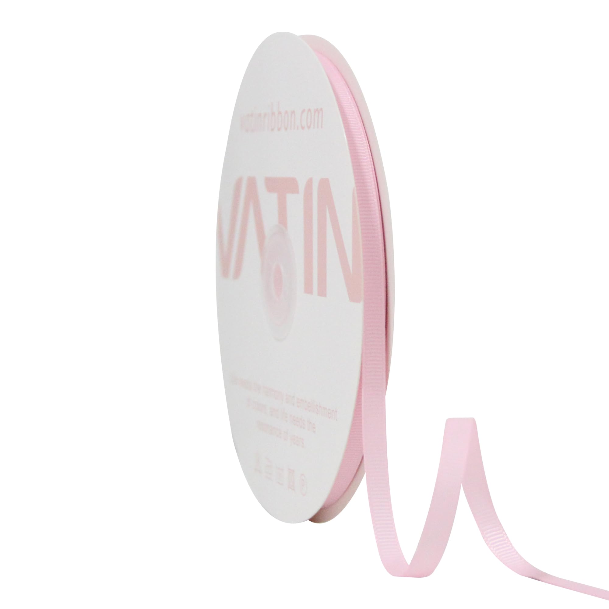 VATIN Solid 6 mm X 45 Metres Light Pink Grosgrain Ribbon 45 Metres Each Roll Perfect for Crafts, Wedding Decor, DIY Hair Accessories, Sewing, Gift Package Wrapping and More
