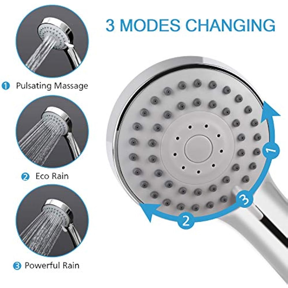 High Handheld Showerheads Pressure Head, Detachable 3 Spray Settings 4
