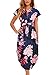 Women's Midi Dresses Side Slit Floral Print Loose Casual Long Dress with Belt BK318