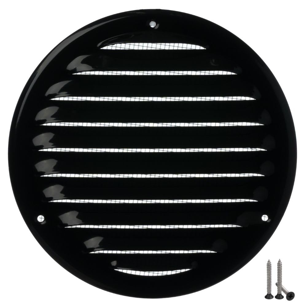 LIRAST 125mm Vent Cover Black - 5 inch Wall Vent Cover with Insect Mesh - Round Ceiling Soffit Vents - External Vent Cover - Metal Ventilation Grilles - Air Vent Covers for Walls