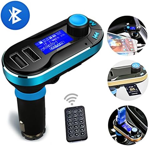 Universal Wireless Bluetooth LED FM Transmitter Car Kit with remote 1.1-Inch Display and 2 USB Car Charger (Blue)