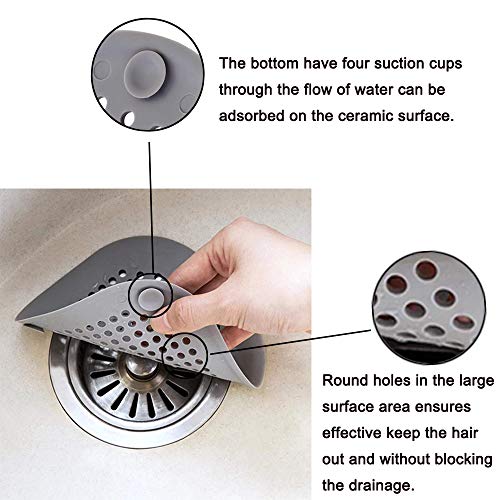 KongNai Hair Catcher Shower Drain Cover, Hair Stopper Drain Protector With Sucker, Universal Rubber Sink Strainer for Bathtub Kitchen and Bathroom (Gray+White) - Thumbnail 2