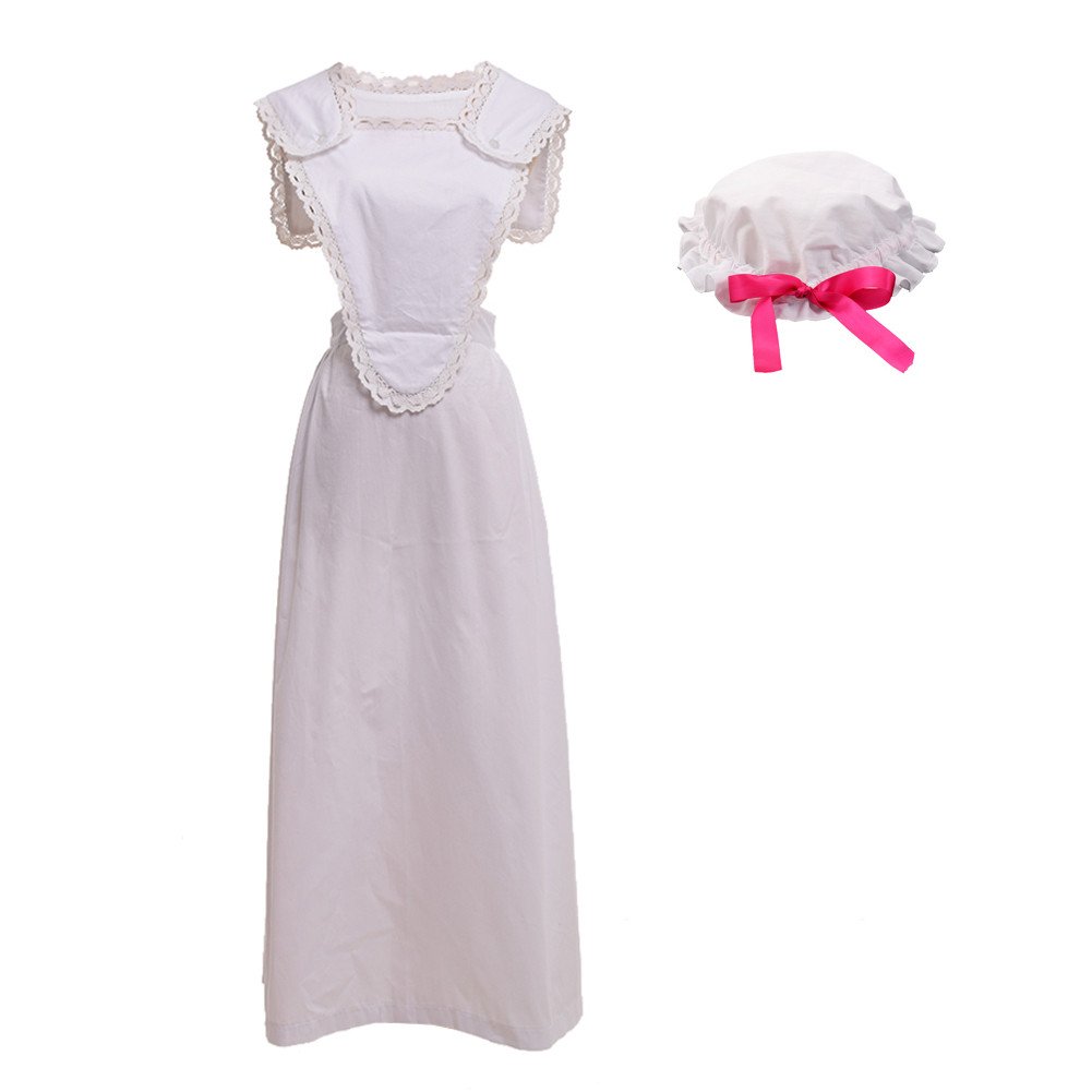 GRACEART Victorian Maid Pinafore Apron Colonial Prarie Peasant Apron with Bonnet (style04)