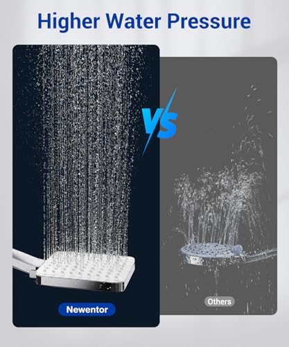 Newentor Shower Head and Hose[TESTSIEGER], High Pressure Shower Head with 6 Modes, Universal Water Saving Large Showerhead with 1.5M Hose, Silver