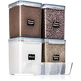 EXTRA LARGE WIDE &amp; DEEP Food Storage Airtight Pantry Containers [Set of 4] 5.2L /176 oz + 4 Measuring Cup + 18 FREE Chalkboard labels and Marker Ideal for Sugar, Flour, Baking Supplies - Clear Plastic