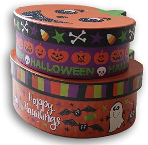 Halloween Themed Glittery Pumpkin Nesting Gift Boxes - Goofy Jack O'Lantern - Set of 2