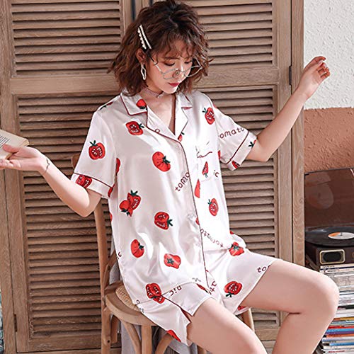 Alalaso Loungewear Womens Nightgown Silk Knit Short Sleeve Sleepwear Floral Shorts PJ Set with Pockets - Thumbnail 2