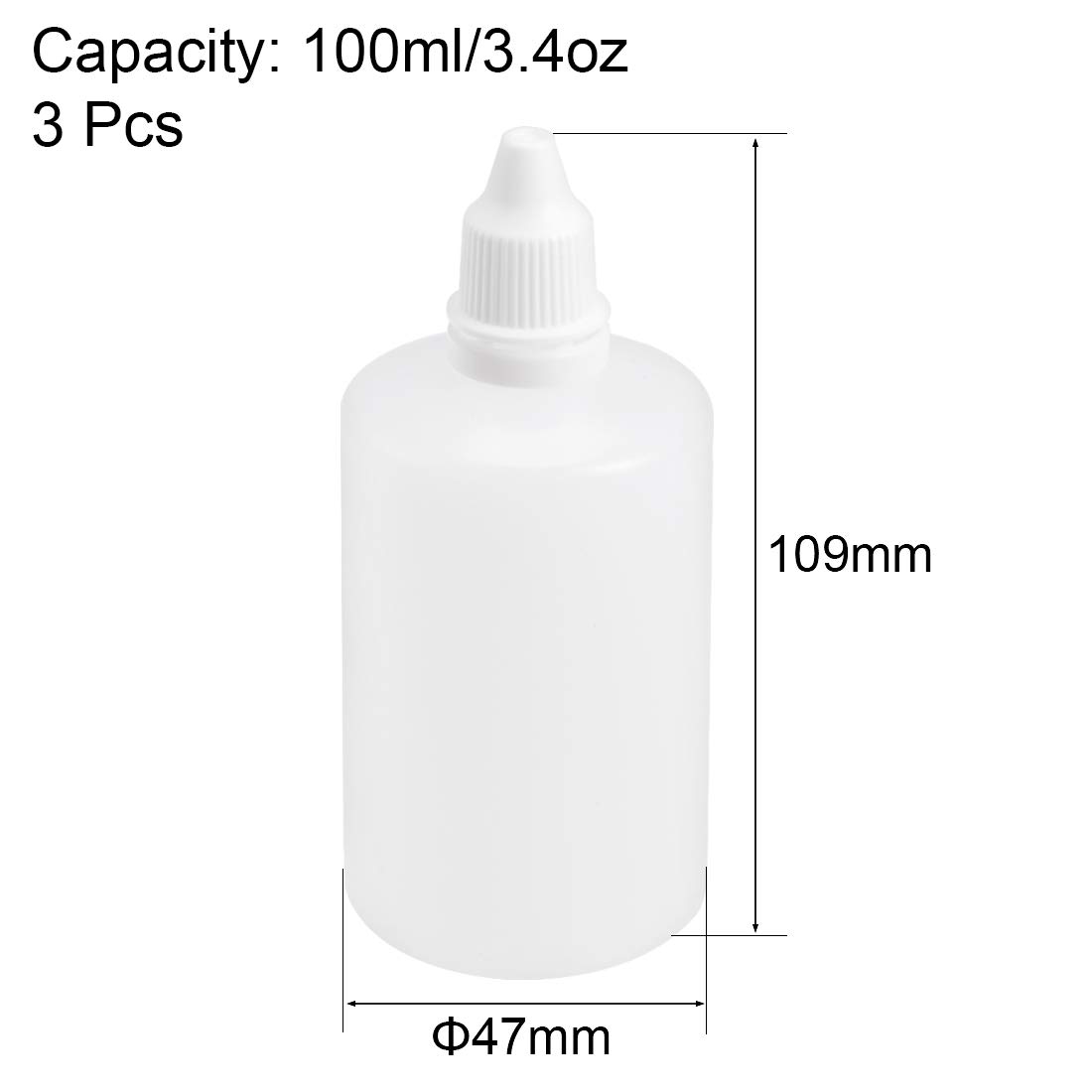 sourcing map Plastic Dropper Bottles, 100ml/3.4 oz Empty Squeezable Dropper Bottle with Cap, Pack of 3, White, 100ml/3.4oz 3pcs - Image 3