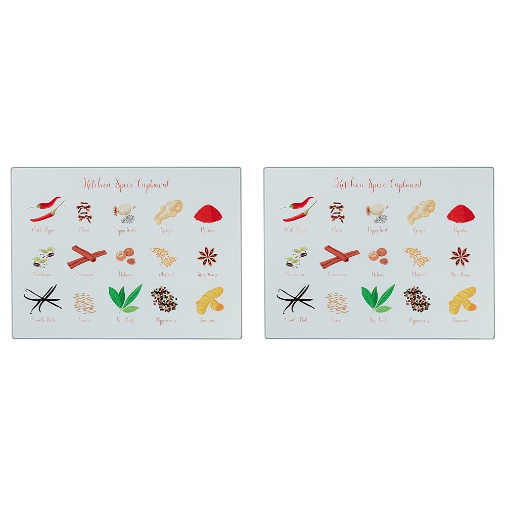 Tala Spice Design Toughened Glass Chopping Board and Work Top Saver, Non-Slip Multi-Functional Tool for Protecting Work Surfaces While preparing Foods, Measures 30cm x 40cm (Pack of 2)