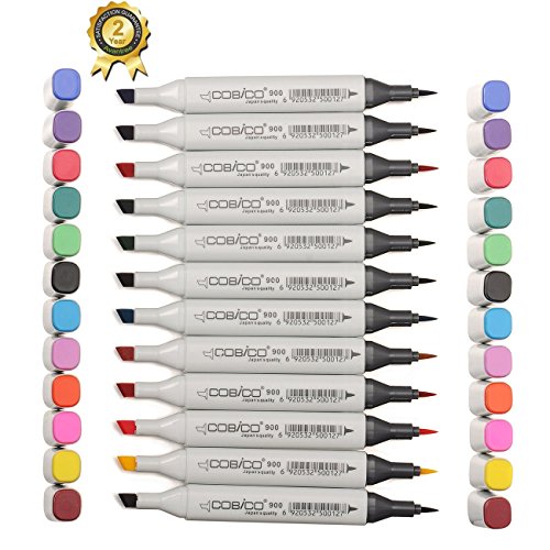 Magicdo® 12 Cols White Marker Pen Set, Colorful Waterproof & Washable Markers, Dual Tip Sketch Mark Pen, Broad Line& Fine Tip Art Makers For Adult Coloring Book Great Kids Marker For Coloring