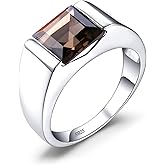 Jewelrypalace Men's Square 2-3ct Natural Smoky Quartz Created Ruby Alexandrite Sapphire Simulated Emerald Engagement Ring, 14K White Gold Plated 925 Sterling Silver Promise Rings, Gemstone Jewelry