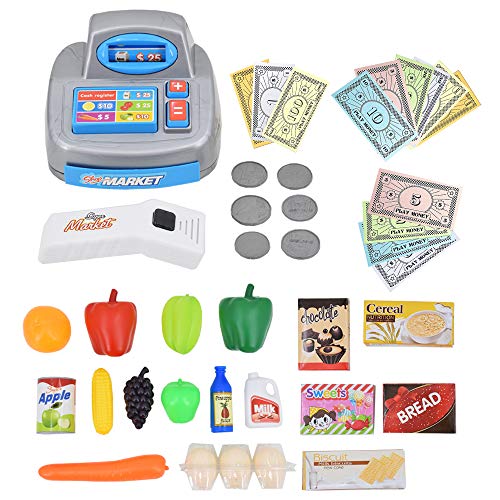 deAO SPMW Kinder-Supermarkt-Spielset mit Einkaufswagen und über 20 Spiel-Lebensmittel-Zubehör, Mehrfarbig – Bild 6