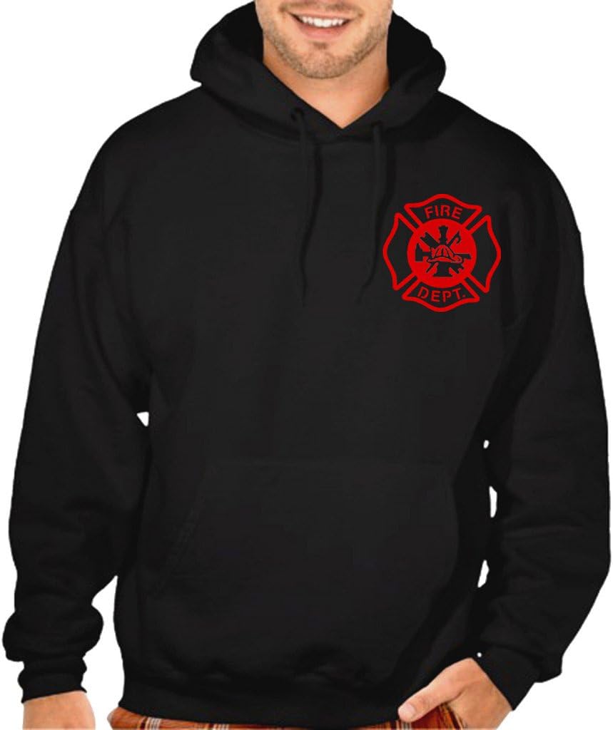 Interstate ApparelMen's Red Fire Dept. Badge V484 Black Pullover Hoodie Sweater Black