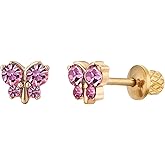 Earrings For Girls, 18k Gold Plated Butterfly Hypoallergenic Earrings for Girls, Stud Screw On Safety Backs, Stainless Steel Ultra Sensitive Ears Post For Kids, Toddlers, Little Girls, Teens