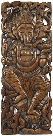 Carved teak wall panels, Ganesh design, 90cm x 35cm, GN01