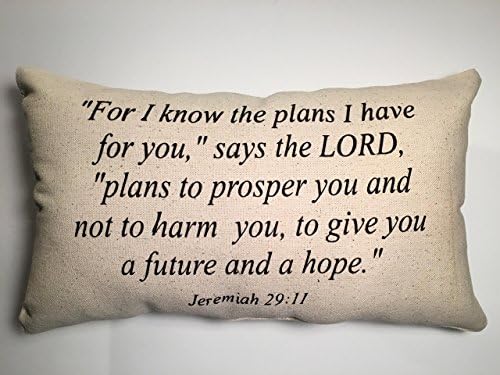 For I Know the plans, Jeremiah 29:11, Scripture, Christian, Lumbar Pillow, Black and Canvas Beige, Inspiration, Hope, Plans, Home Decor