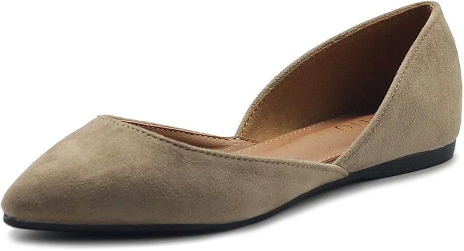 Ollio Zapatos de meter para mujer de gamuza sintética, punta ligera, zapatos planos Ollio Zapatos de meter para mujer de gamuza sintética, punta ligera, zapatos planos