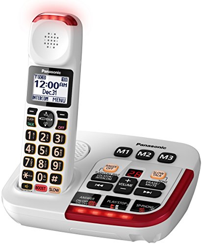 Panasonic KX-TGM420W Amplified Cordless Phone with Digital Answering Machine, 3 Handsets, White with headset - Thumbnail 2