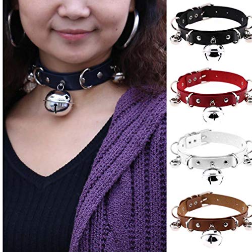 Pelle-Choker-Collare-di-Cuoio-Clavicola-Collana-Cintura-con-Bells-Jewelry