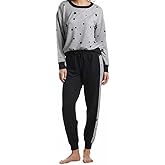 Splendid Women's 2-Piece Pajama Set Long Sleeve Crewneck Top Jogger Pants (Small, Grey Heather Star)