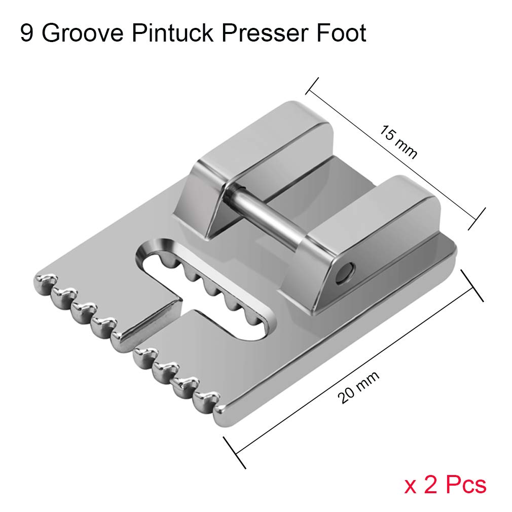 6Pack Twin Needle Double Needle with 2 PCS 9 Groove Pintuck Presser Foot 3 Size 2/90 3/90 4/90 by HOWRIN