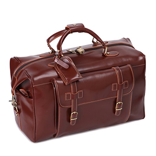 Mens Genuine Leather Overnight Travel Duffle Weekend Bag Brown