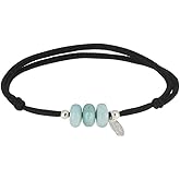LES POULETTES JEWELS - Bracelet Black Link 3 Larimar Rings and Two 925 Silver Beads