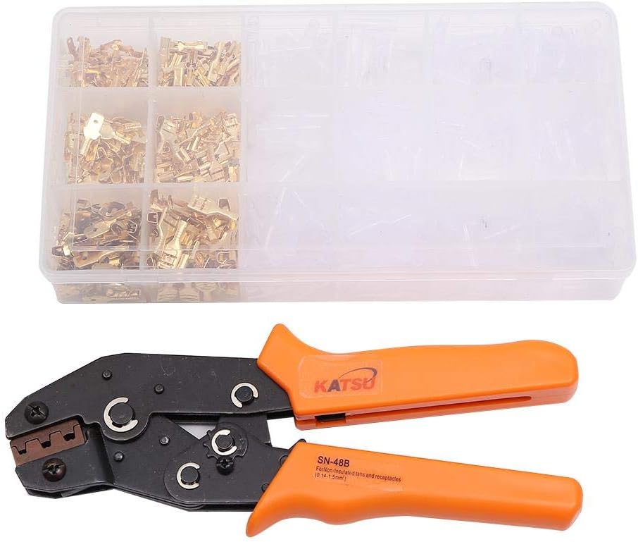 KATSU Ratchet Wire Terminals Crimping Tool Kit with 600PCS Insulated Butt Bullet Spade Fork Ring Crimp Terminals Connectors