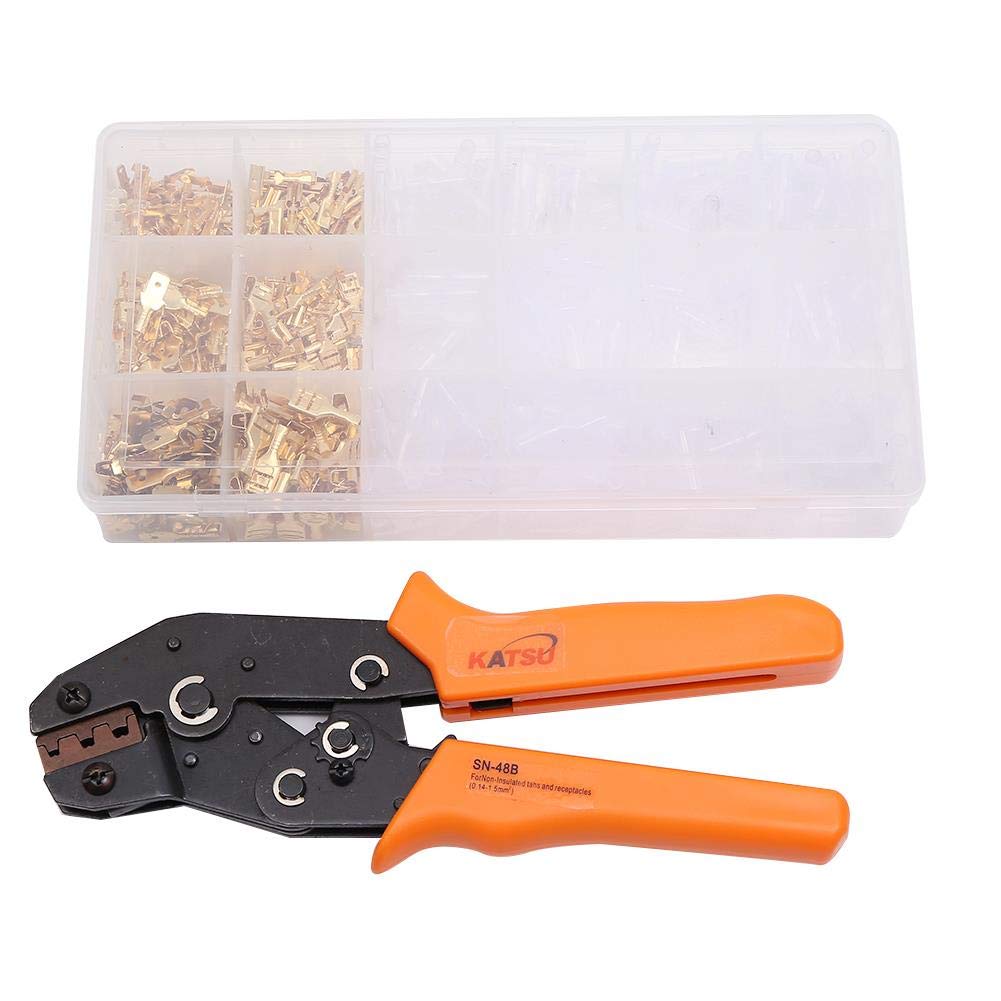 KATSU Ratchet Wire Terminals Crimping Tool Kit with 600PCS Insulated Butt Bullet Spade Fork Ring Crimp Terminals Connectors