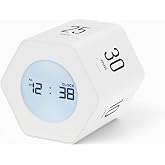 mooas Multi-Hexagon Clock Timer, Cube, Backlight, Countup/Down (White) | 6 Preset Times, Productivity Timer, 12/24H Clock, Battery Operated, Sound/Mute, Easy to Use, Exercise, Study, Cooking, Work