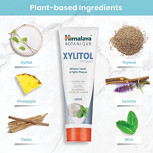 HIMALAYA BOTANIQUE WHITENING ANTIPLAQUE TOOTHPASTE WITH XYLITOL, FLUORIDE FREE, FOR PLAQUE REDUCTION & GENTLE WHITENING, 4 OZ