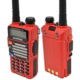 Baofeng Red UV-5R V2+ (USA Warranty) Dual-Band 136-174/400-480 MHz FM Ham Two-way Radio, Improved Stronger Case, Enhanced Features