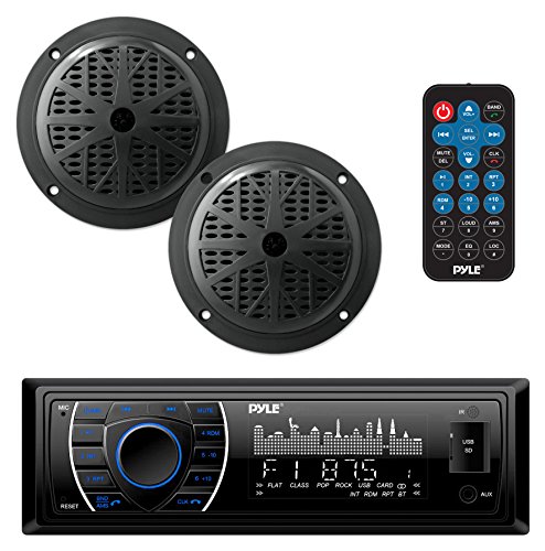 Marine Headunit Receiver Speaker Kit - In-Dash LCD Digital Stereo Built-in Bluetooth & Microphone w/ AM FM Radio System 5.25â€™â€™ Waterproof Speakers (2) MP3/SD Readers & Remote Control - Pyle PLMRKT46BK