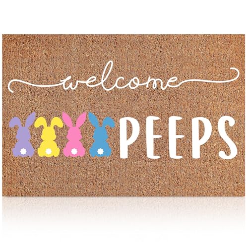 Photo 1 of Ceenna Spring Easter Coir Doormat Outdoor Summer 4th of July Rugs Non Slip Tulip Flowers Bunny Welcome Doormats for Front Porch Outdoor Entryway,16 x 28 Inches(Rabbit)