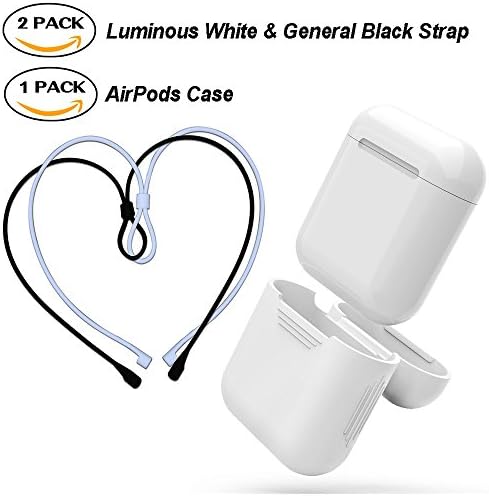 AirPods Strap & AirPods Case Piozoon Air Pods Sports Silicone Strap Wire Rope Connector & Case Shock Proof Protective Cover for iPhone 7 Apple Airpods (Luminous White+General Black strap & White Case)