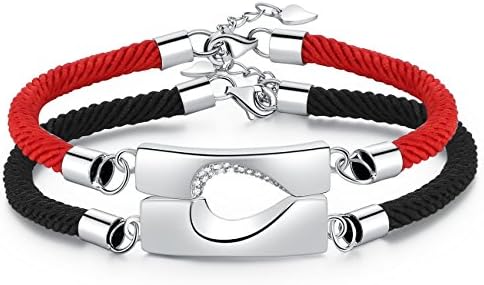 timebetter A couple of Red String Bracelet Red Rope 925 Sterling Silver Heart dragon hand woven Korean New Year gift a year of fate (gift packaging) (Lovers Have mutual affinity)