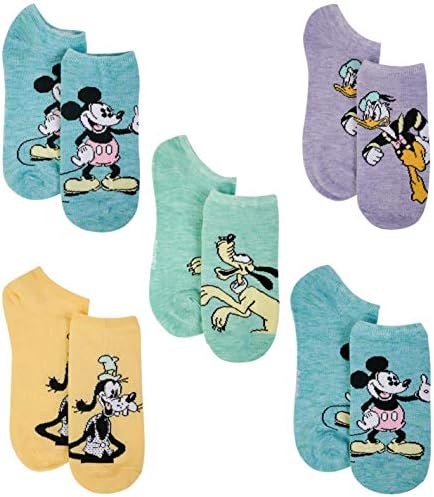 Disney Mickey Mouse Pastel Characters No-Present Socks 5 Pair