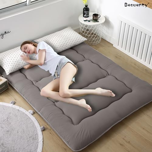 Beauenty Japanese Floor Mattress, Roll Up Quilted Bed Futon Mattress, Thicken Sleeping Pad, Portable Daybed Guest Bed,150 * 200CM Gray(Style 3)