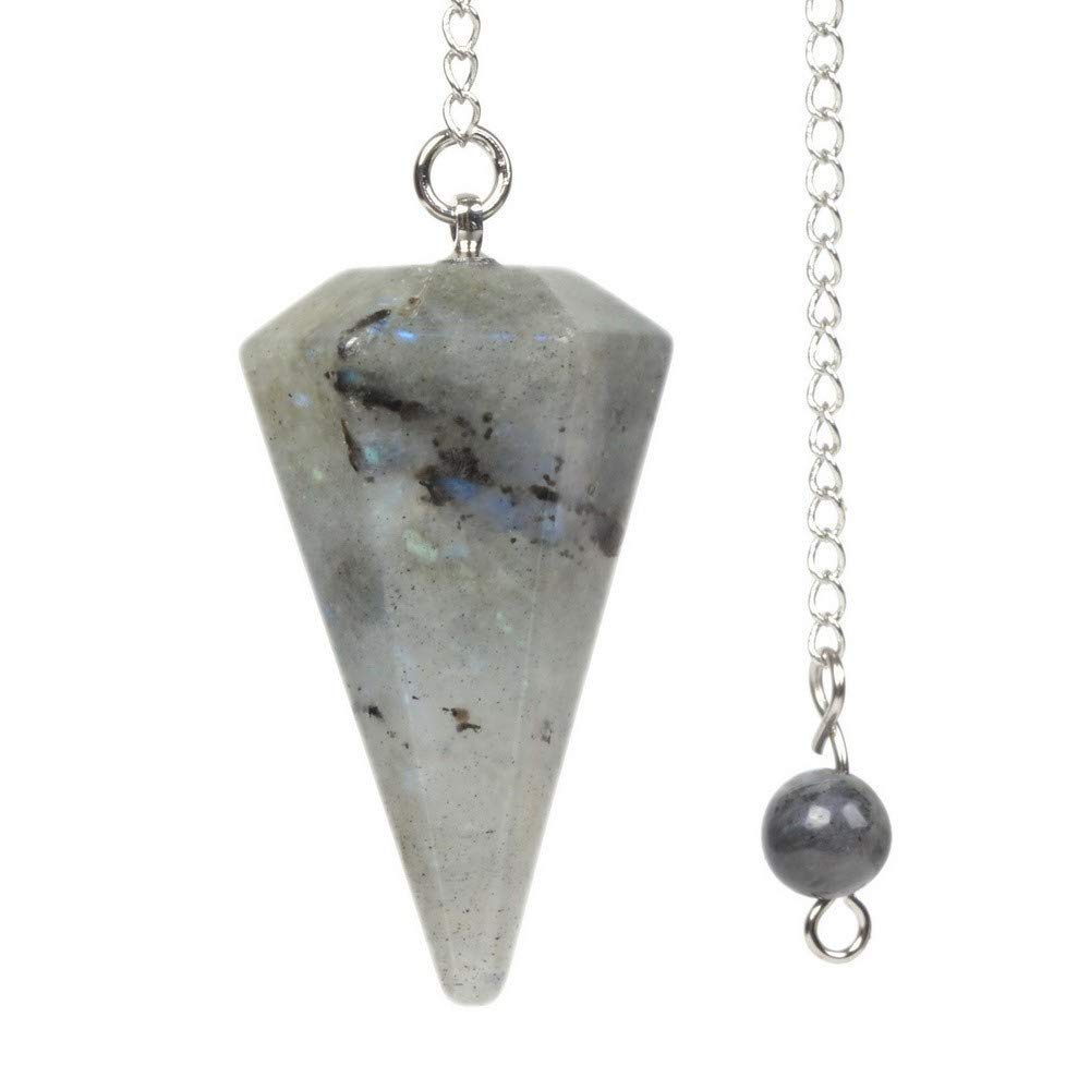 Justinstones Natural Labradorite Gemstone Rock Crystal Hexagonal Pointed Reiki Chakra Pendant Pendulum — image 1