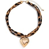 PLOUTOS Trendy Boho Leopard Fabric Choker Necklace for Women Gold Sphere Pendant Adjustable Knot Design Bold Statement Fashion Jewelry for Party Daily Wear