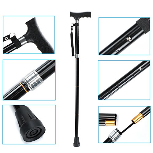Folding Cane by Saymeto, Lightweight Walking Cane for Men and Women, Adjustable Walking Stick Mobility Aid, Comfortable Handles, Black