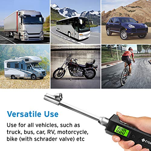 Etekcity Digital Tire Pressure Gauge 230 PSI Heavy Duty Dual Head Air Chuck for RV,Truck Car, 4 Setting with Backlit LCD and Flashlight, 2-Year Warranty
